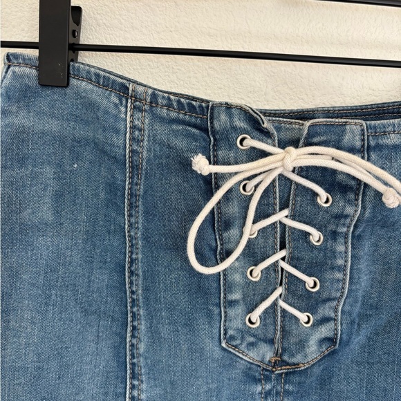 PacSun Blue Mini denim Skirt with Tie up laced Front - Picture 2 of 4
